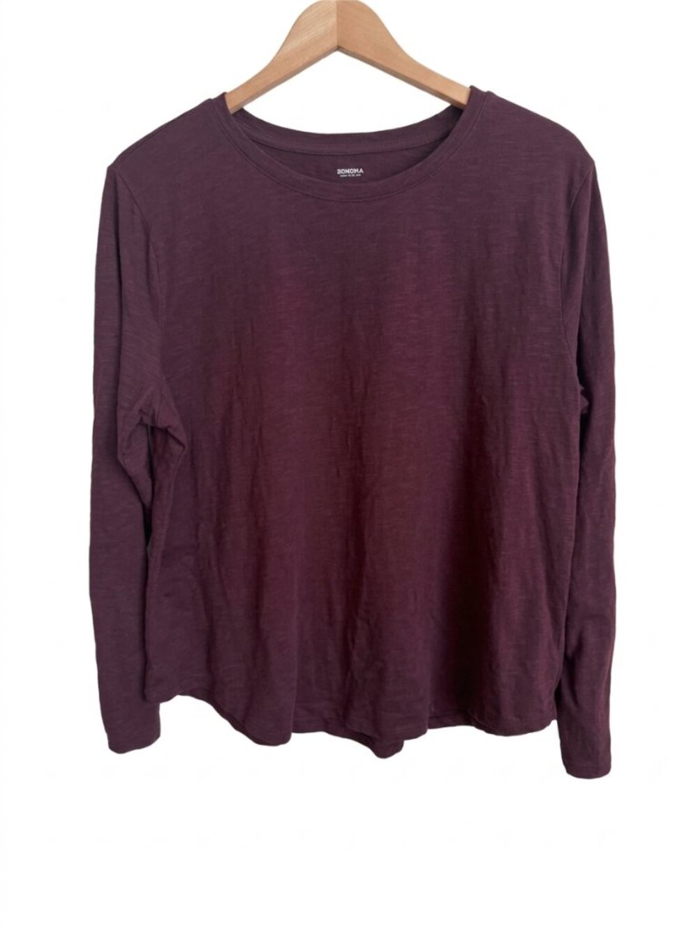 Long Sleeve Tee Plus Size Burgundy Crewneck Cotton Blend Casual Layering Top XXL
